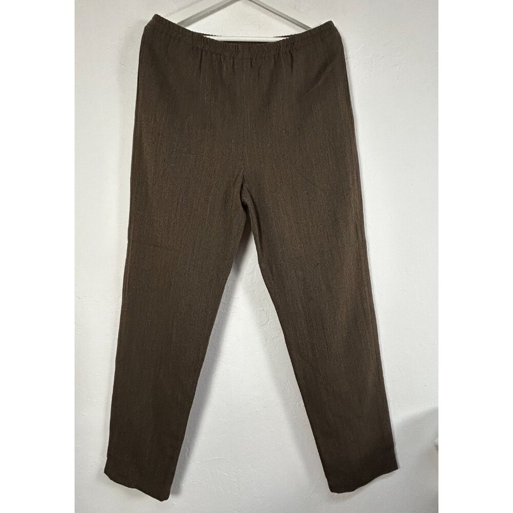 Arlene Wohl Handwoven Designs Womens Pull-On Pants Lagenlook Elastic Waist Brown